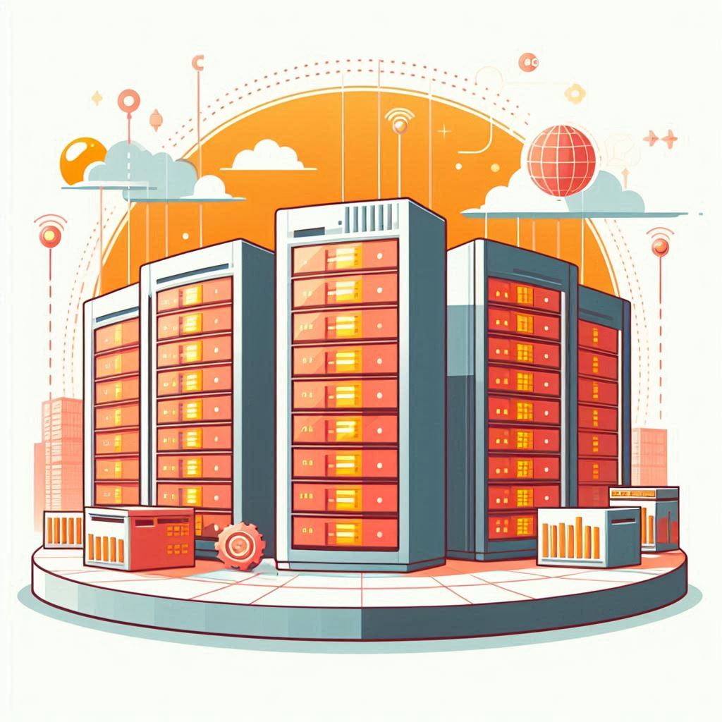 Rechenzentrum Illustration in Orange