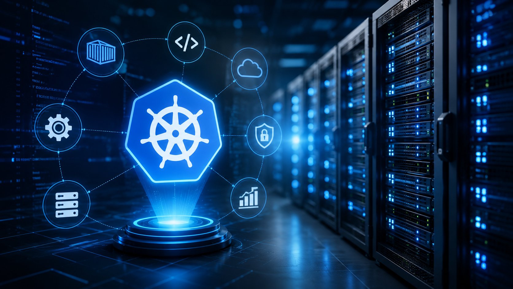 Serverraum mit verschiedenen Symbolen
