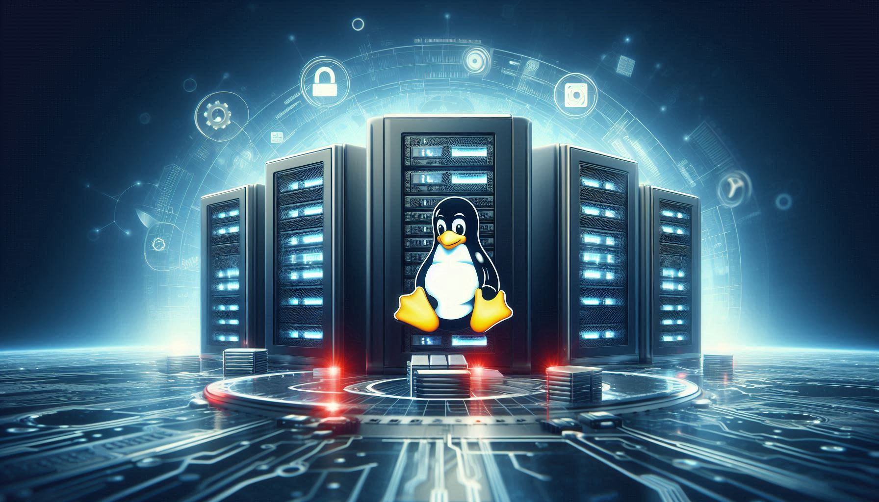 Illustration eines Linux Server Hostings mit Pinguin