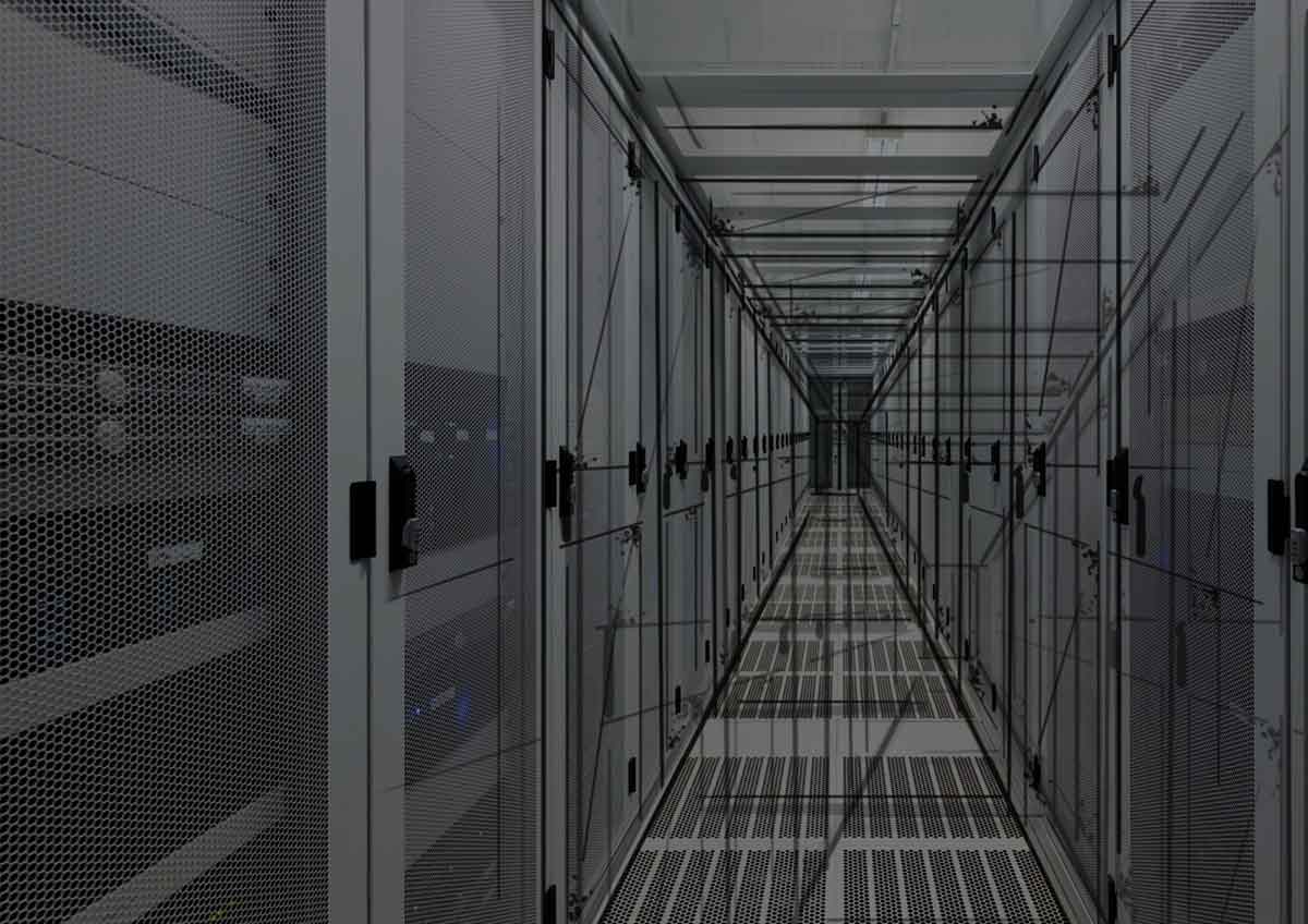 Robuste Gebäudekonstruktion und technische Redundanz Bild eines Rechenzentrums von innen